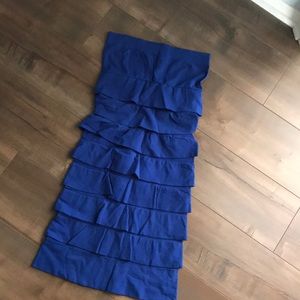 Blue ruffle dress , stretches , true to size